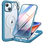 Miracase Magnetic Case for iPhone 15 Case 6.1-Inch, Full Body Bumper Clear Back Cover Compatible with MagSafe and Built-in 9H Tempered Glass Screen Protector + Camera Lens Protector (Surfing Blue)