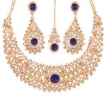 Touchstone Indian jewelry set for women rhinestone bridal necklace statement wedding brides earring formal big designer collar style trendy desi rhinestones maang tikka fashion in gold or silver tone,