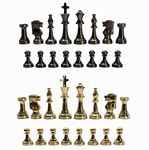 StonKraft Brass Chess Pieces Chess Coins Pawns Chessmen (Gold, Wood, 3" Staunton)