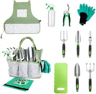 MORROWIND 13-Piece Gardening Tool Set with Stylish Portable Storage Bag and Apron, Heavy-Duty Tools for Women's Everyday Gardening Use, Green