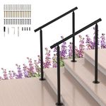 Outdoor Handrail,Stair Handrail,Metal Handrails with Installation Kit for Concrete, Porch Steps,One-Step Assembly, Black(2 Pack)