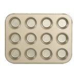 Glad Mini Muffin Pan Nonstick-Heavy Duty Metal Cupcake Tin with Small Baking Cups, 12, Gold