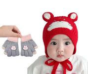 REFFER Baby Winter caps Unisex Beanie fit for 6 Months to 3 Years Old Toddler Baby Woolen Winter Caps for Kids Boy's and Girl's Free Size (Red caps + Gloves Set 1_to_3 Years)