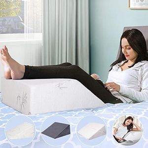 STARRY EUCALYPT Leg Elevation Pillow Memory Foam, Reading Back Support Pillow with Removable Bamboo Cover, Oeko-Tex Certified Sleeping Bed Wedge Pillow Cushion, Leg Lifting Elevate Rest(Bamboo)