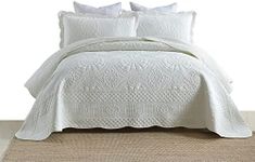 MarCielo 3-Piece 100% Cotton Oversized Bedspread Set Coverlet Set Lightweight Quilt Set Embroidery Farmhouse Bedding Set TF (Tf Soft White, Queen (100"x106"))