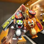 PITRESHWAR Rubber Tom And Jerry Keychain Stand Couple Keychains For Girls Key Chain Anime Merch Toys Figures - Set Of 2, Multicolor