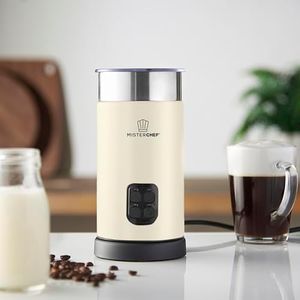 MisterChef Large Fast 550W Automatic Milk Frother, Hot & Cold Milk Functionality, 240ml Milk Heating / 115ml Milk Frothing, 4 Functions - Silent Operation Cream with 2 Year Warranty