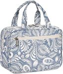 Narwey Full Size Travel Toiletry Bag Wash Bag Large Makeup Bag Organizer Cosmetic Bag for Women (Blue Leaf)