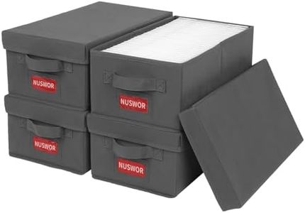 NUSWOR Premium DVD Storage Box - Stackable DVD Case Holder Organizer, DVD Storage Solutions Pack of 4- Holds up to 100 DVDs - 15.75 x 8.1 x 6.1 inches - Grey