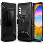 E-Began Case for LG Velvet, [Not Fit Verizon LG Velvet 5G UW] Belt Clip Holster with Kickstand Shockproof Protective Hybrid Heavy Duty Armor Defender Phone Case (Black)