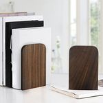 ALEOHALTER 2 Pcs Natural Bamboo Bookend, Black Walnut Wood Heavy Duty Book Ends, Anti Slip Book Stand Holder Bookshelf Ends for Home Office Library School Study Decoration