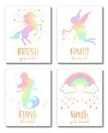 Brooke & Vine Unicorn Rainbow Fairies Mermaids Girls Bathroom Wall Decor Art Prints - (UNFRAMED 8 x 10) - Kids Bathroom, Toddler, Baby Girl, Nursery, Washroom, Restroom (Bathroom Friends)