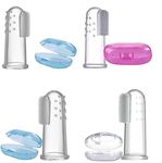 ROFORUF Silicon Baby Finger Manual Brush Reusable Silicon Made Food Grade Quality With Storage For Oral Hygiene Massaging & Easy Cleaning (Fb Pk-4),Transparent