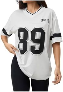 Milumia Women's Letter Graphic Jersey Shirts Oversized V Neck Half Sleeve Tshirt Tops Streetwear White X-Small