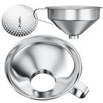 Pisol Canning Funnel for Wide Mouth and Regular Mason Jars, Stainless Steel Kitchen Use Funnels with Strainer for Filling Bottles, Metal Funnel Set for Oil Power Jam Grains Dry & Wet Ingredients