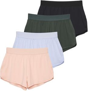 Real Essentials 4 Pack: Girls Active Athletic Performance Dry Fit Short Running Sports Shorts Soccer Tennis Summer Basketball Lounge Casual Sleep Bottoms Gym Workout Kids Dolphin, 6-7