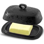 Hasense Porcelain Butter Dish, Large Butter Dish with Lid, Butter Holder with Cover, Butter Containe for West East Coast Butter, Modern Kitchen Decor, Wedding, Housewarming Gift, Black