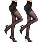 G&Y 2 Pairs Women's Control Top Pantyhose - 40D Sheer Tights Tummy Control Support Stockings (Black L)