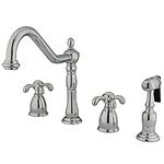 Kingston Brass KB1791TXBS French Country Widespread Kitchen Faucet with Brass Sprayer, Polished Chrome