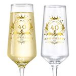 ROXBURGH 40th Wedding Anniversary Champagne Flutes Present Rhinestones Studded, 40th Anniversary Decorations 7 OZ Crystal Champagne Glasses Set of 2, Wedding Present, Couples, Parents Anniversary