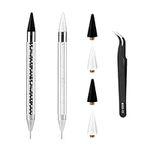 Nail Rhinestone Picker Tool, 2pcs Nail Wax Dotting Pen with 4pcs Wax Replacement Heads & Tweezers Dual End Rhinestone Pen Applicator Tool for DIY Nail Quickly Pick up Beads (Black, White)