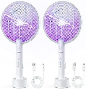 PALONE Bug Zapper Racket, Electric Fly Swatter with 3 Layers of Safety Net, 3 Gear Adjustment Degree, for Indoor, Kitchen, Home, Garden and Outdoor,White （2 Pack）