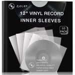 12" Vinyl Record Sleeves Inner 50 Pack, Thicker 3-Ply Anti Static Archival LP Inner Sleeve with Rice Paper for 33 RPM Records Protection