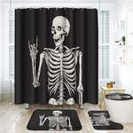 ArtSocket Skeleton Bathroom Set with Shower Curtain and Rugs Accessories Rock Skull Shower Curtain Sets Horror Retro Black Creative Shower Curtain for Bathroom Decor 4 Pcs