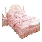 Diaidi,Romantic Flower Print Bedding Set,Floral Bed Set,Princess Lace Ruffle Duvet Cover King Queen Twin,4Pcs (Twin)