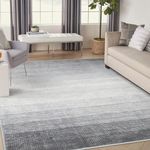 Wonnitar Modern Ombre 9x12 Area Rugs for Living Room, Washable Soft Large Rug for Bedroom, Non-Slip Grey Non-Shedding Dining Room Rug Low Pile Foldable Throw Mat for Dorm Guest Room (Grey,9'x12')