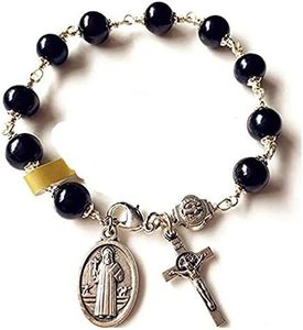 elegantmedical HANDMADE Silver Wire Wrap Blank Pearl BEAD St. Benedict ROSARY BRACELET CROSS CATHOLIC