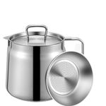 Supvox® Stainless Steel Oil Container 1.5L Kitchen Recycling Oil Container with Oil Sieve, Lid & Frying Basket 304 Stainless Steel Oil Jug Recycling Oil Container Oil Jug Pot