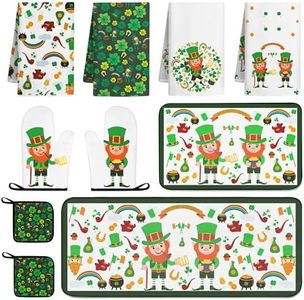 10 PCS St Patricks Day Kitchen Decor Accessories Sets Shamrock Lucky Clover Kitchen Towels Irish Leprechaun Oven Mitts Pot Holders Rug Mat Decoration for Cooking Baking Bathroom Home Camp Spring Gift