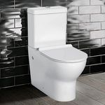 Close Coupled Toilet Back to Wall Toilet Bathroom WC White Ceramic Oval Style Pan Dual Flush Cistern & Free Slim Line Soft Close Toilet Seat Modern Comfort Elongated Toilets