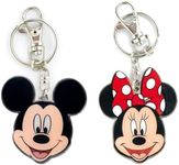 Disney Mickey Mouse and Minnie Mouse Two Sided Colored Pewter Keychains Bundle, 2 inches each, Black, One Size