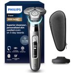 Philips Shaver Series 9000 - Wet and Dry Electric Shaver for Men in Chrome Silver with Lift and Cut, SkinIQ Technology, Pop-up Beard Trimmer, Charging Stand and Travel Case (Model S9975/35)