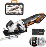 WORX 18V(20V MAX) Cordless Circular Saw WX527.1, PowerShare, 2.0Ah, Parallel Guide, TCT 24T Blade, Blade 85mm, Maximum Cutting Capacity 27mm, 1H Quick Charger