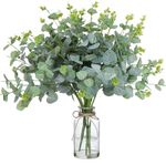 Beferr 3 Bunches Artificial Eucalyptus Stems Leaves, Fake Eucalyptus Branches Artificial Flowers, Faux Green Foliage Stems Silk Greenery for Flower Arrangement, Home Wedding Party Decoration