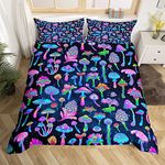 Cartoon Mushroom Duvet Cover Set King Size,Trippy Wild Plants Bedding Set 3pcs for Kids Teens Girls Boys Room Decor, Starry Sky Galaxy Comforter Cover Watercolor Quilt Cover with 2 Pillowcases