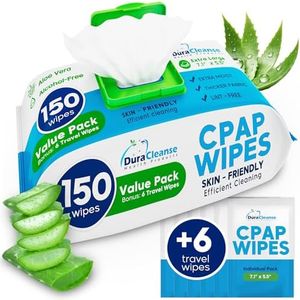 DuraCleanse CPAP Mask Cleaning Wipes - 150 Count plus 4 Travel Wipes - Lint & Alcohol Free Wipes for CPAP, BiPAP & other PAP Masks - Skin Safe with Aloe Vera