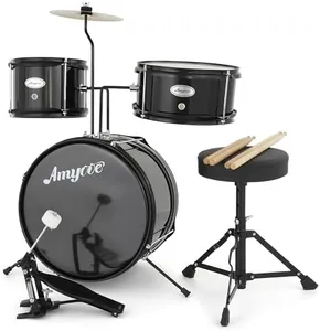 GarveeLife 3 Piece Kids Drum Set, Kids Drum Kit for Beginner with Cymbal, Tom, Bass Drum, Drumsticks and Bass Pedal, Junior Drum Set with Drum Stool for Kids Boys and Girls, Black