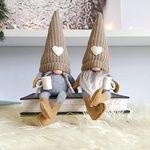 2 Pcs Coffee Gnomes Plush Bar Decor, Handmade Swedish Tomte Gnomes Gifts Farmhouse Scandinavian Figurine Gnome for Home Kitchen Coffee Station Table Shelf Decor (Brown)