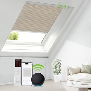 ZSTARR Motorized Skylight Shades Cellular Honeycomb Electric Blinds with Solar Panel Cordless Rechargeable Shades with Remote for Roof Inclined Plane Room Custom Size (BO Printed Vanilla Fawn)