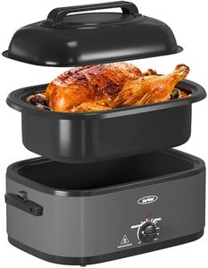 Sunvivi Electric Roaster, 28-Quart Electric Roaster Oven featuring a Glass Lid, Ideal for Turkey Roasting with Self-Basting Cover, Detachable Pan, Cool-Touch Handles, Grey