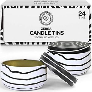 Hearts & Crafts Zebra Candle Tins 8 oz with Lids - 24-Pack of Bulk Candle Jars for Making Candles, Arts & Crafts, Storage, Gifts, and More - Empty Candle Jars with Lids