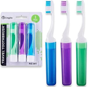 Lingito Travel Toothbrushes, Mini Toothbrush with Toothbrush Cover, Camping Toothbrush, Travel Size Toothbrush with Toothbrush Case Portable Toothbrush, Adults Travel Toothbrush Kit (3 Pack)