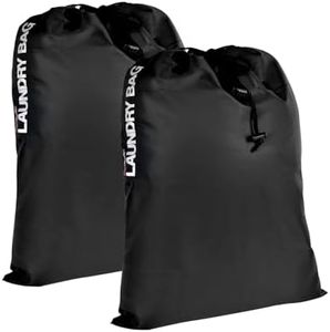 Flightmode Travel Laundry Bag with Drawstring for Clothes, Water Resistant Heavy Duty Travel Dirty Clothes Bag for Laundromat and Household, Foldable Compact Bag for Gym Clothes, Shoes (2 count)