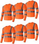 Ubon Hi Vis Shirts for Men, Safety Shirts Long Sleeve High Visibility Reflective Construction Shirts for Work 6-Pack, Orange Large