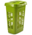 Plastic Large Family Laundry Clothes Washing Hamper Linen Storage Bin Basket 65 Liter with Lid-Colors: White and Leaf Green. (Leaf Green), LAUNDARYBASKET04