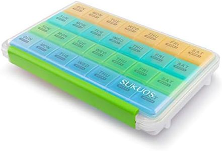 Sukuos Monthly Pill Organizer 28 Day Easy to Open, Large Moisture-Resistant Pill Box Cases with Dust-Proof Box and Clear Lid for Vitamin/Fish Oil/Supplements